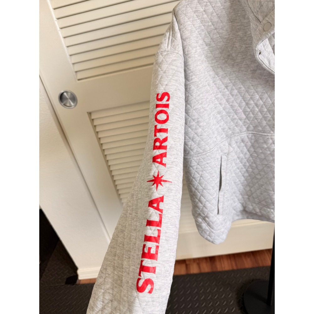 Marine Layer Stella Artois Corbet Quilted Pullover Snap Mock Neck Grey Large - Picture 4 of 5